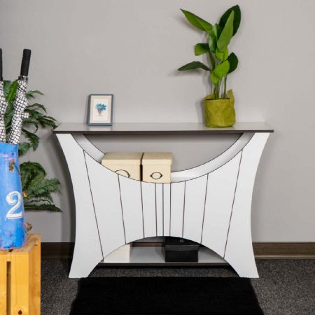 Консольный столик из белой пластиковой фанеры с черной полосой высотой 80 см - Консольный столик из белой пластиковой фанеры с черной полосой высотой 80 см